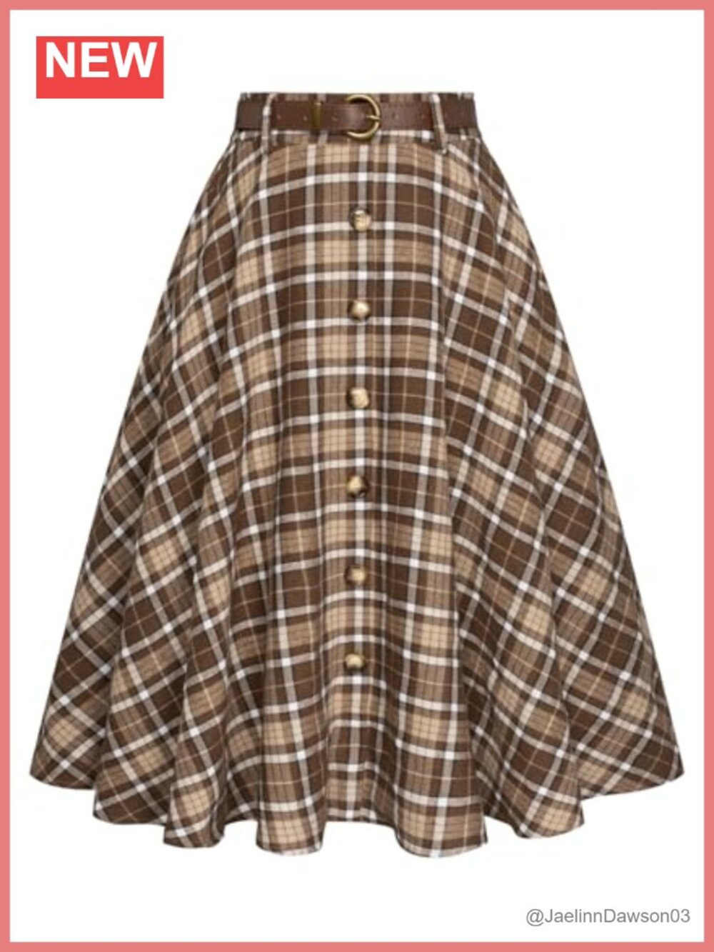 Belle Poque Plaid A-Line Pleated Midi Skirt with Pockets & Belt